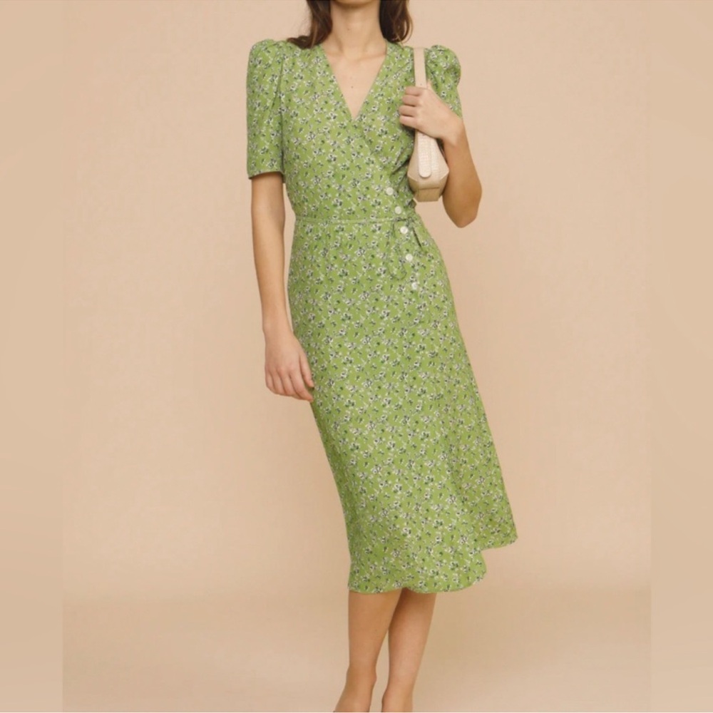 Rouje Paris Gabin Midi Dress Green Floral Print Size 36 / 4